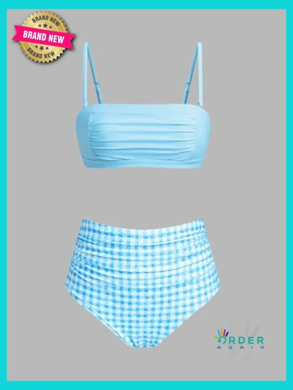 Two Piece Swimsuit High Waisted Square Neck Removable Straps Ruched Bikini Set